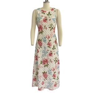 Vintage 90s DJ Int'l White Floral Maxi Dress